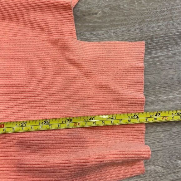 Medium Peach Pink Ribbed Knit Open Belly Dress Slim Fit Midi Summer Dress - Picture 7 of 9